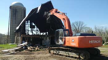 Demolition of a Barn in LaGrange with Silo